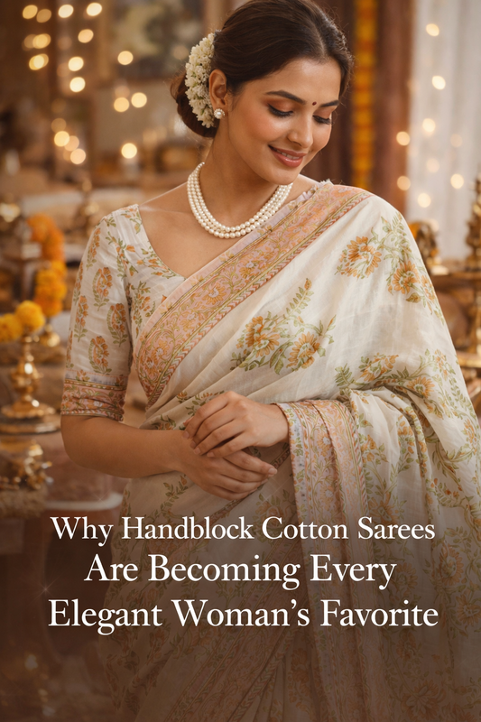 Why Handblock Cotton Sarees Are Becoming Every Elegant Woman’s Favorite