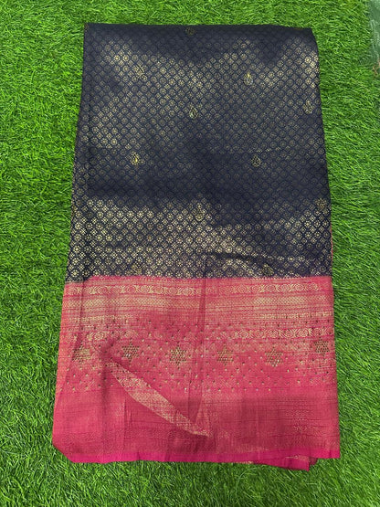 Royal Midnight Black & Rani Pink Zari Silk Saree