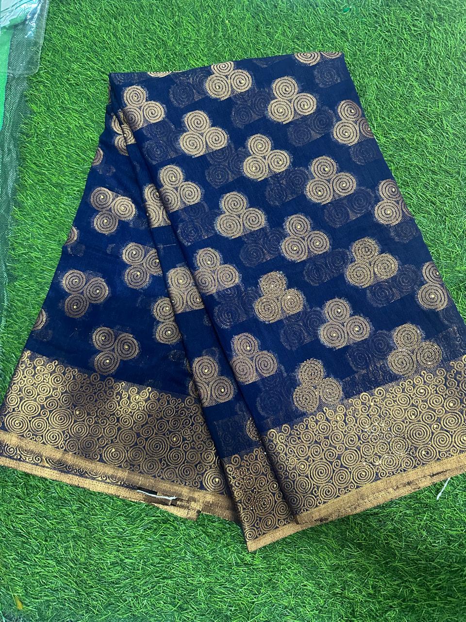 Royal Navy Blue Zari Woven Silk Saree with Antique Gold Border