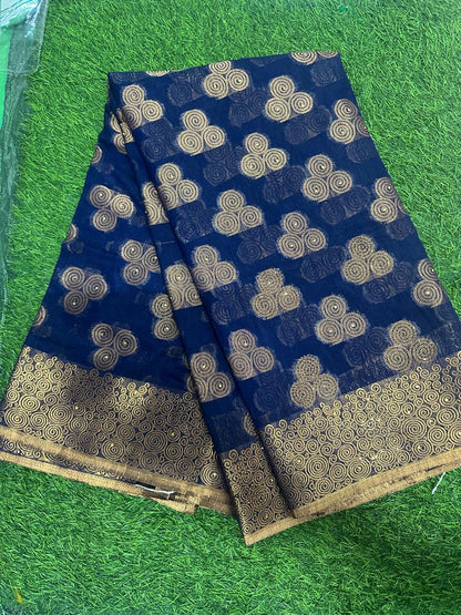 Royal Navy Blue Zari Woven Silk Saree with Antique Gold Border